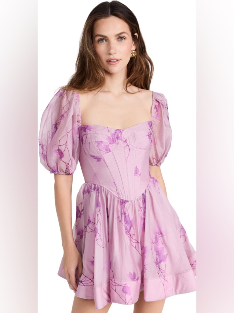 Bardot Dress Mini Corset Purple Floral Large L